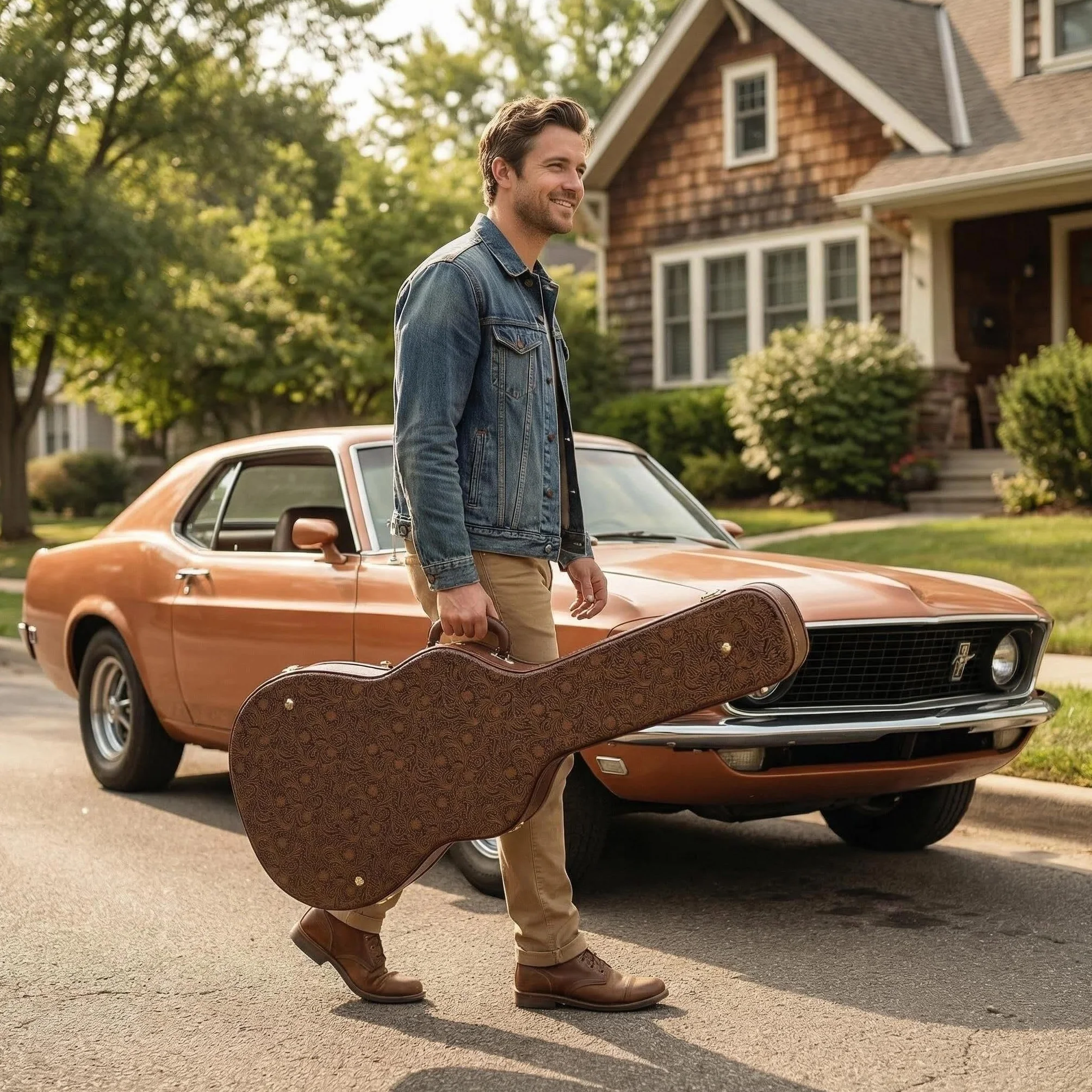 Crossrock Designer Series - Funda de Madera para Guitarras eléctricas Gibson SG, Cerradura de Seguridad, Patas de Metal, Espacio de Almacenamiento, Color marrón Flor (CRW530SGBQ), Marrón Flor, SG