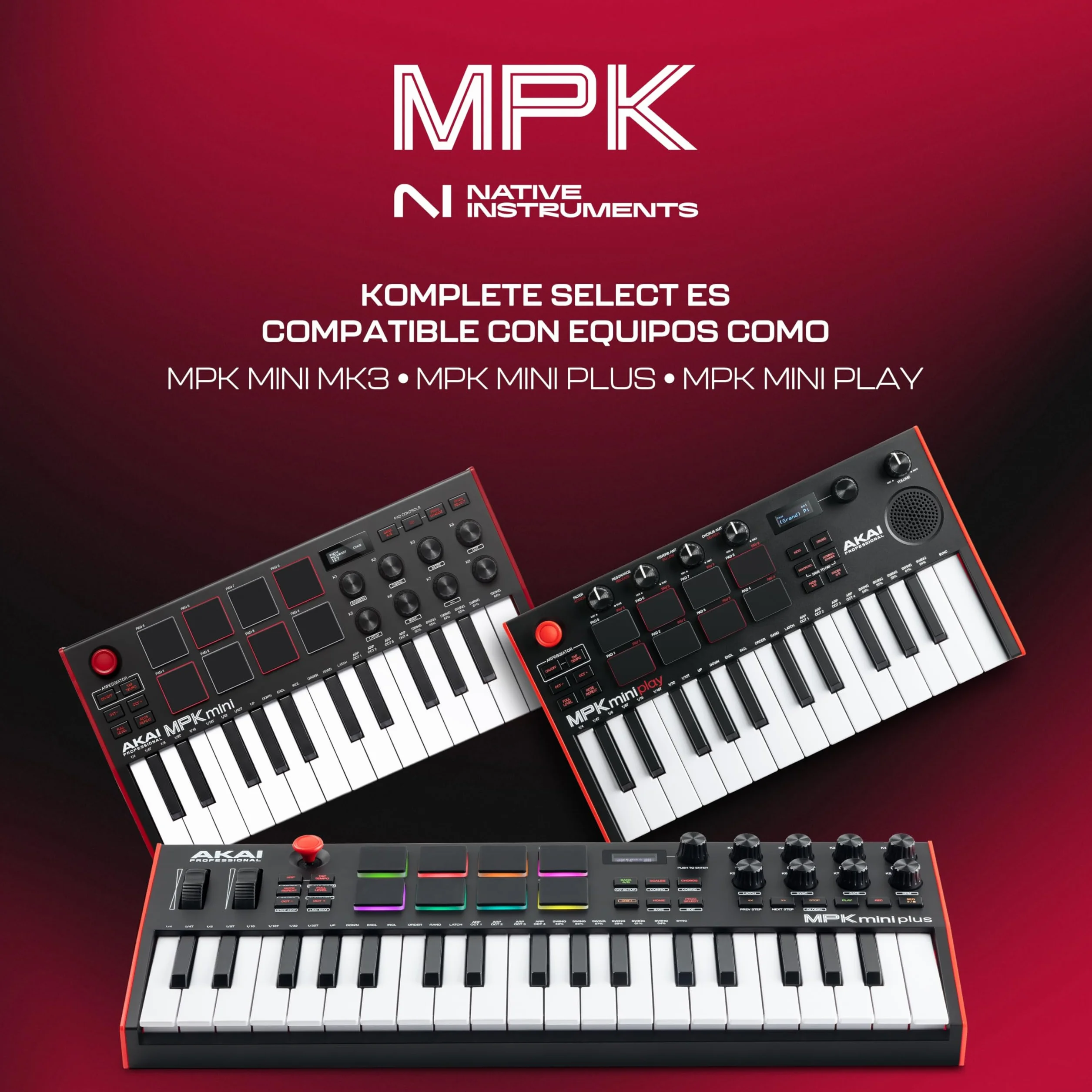 Akai Professional MPK Mini Play MK3 - Teclado Controlador MIDI con Altavoz y Sonidos Integrados, Pads MPC, Teclado Dinámico, Software de Producción Musical y Native Instruments Sound Package