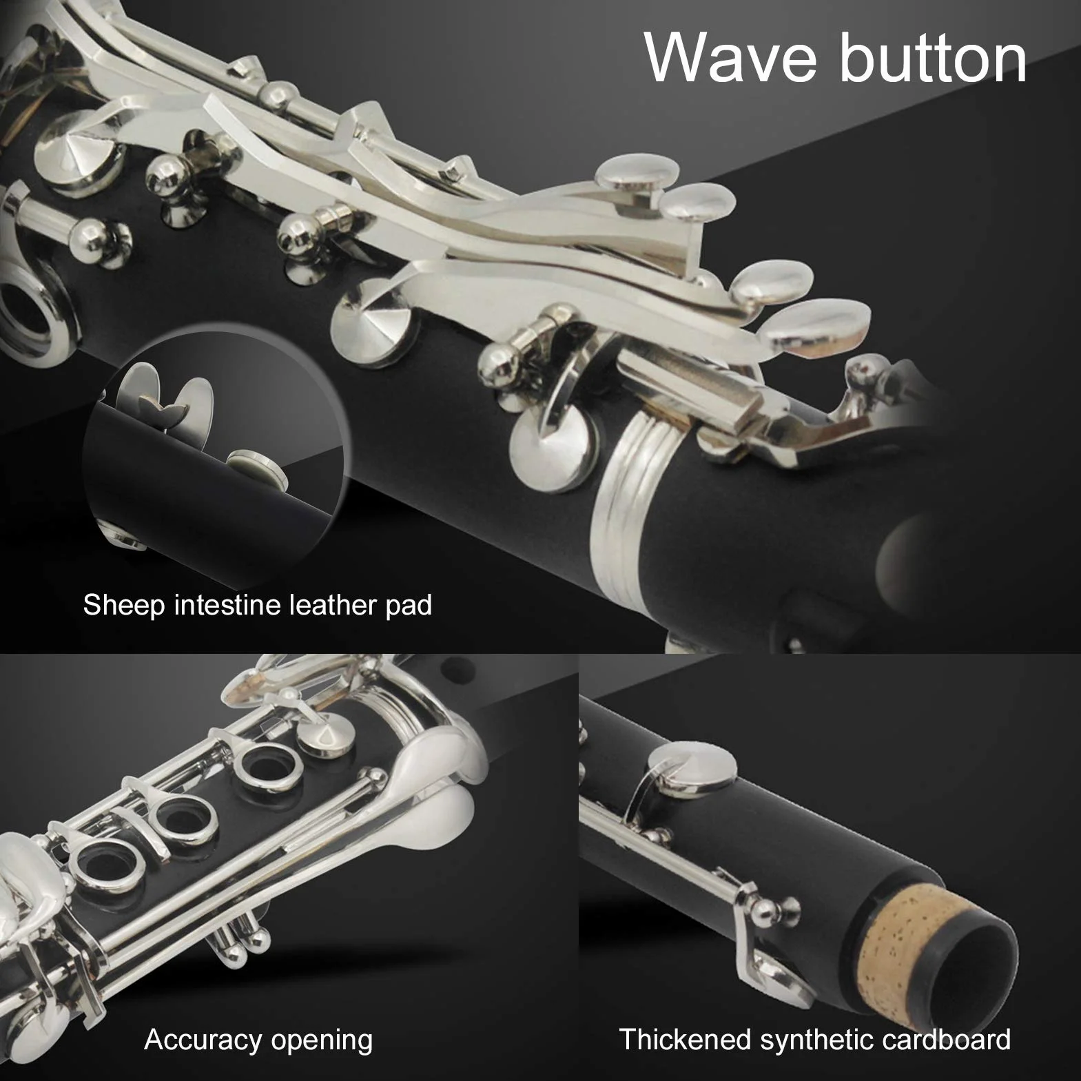 Instrumento Musical BB Key Clarinet Professional para Estudiantes para Principiantes en Clarinete(Black)
