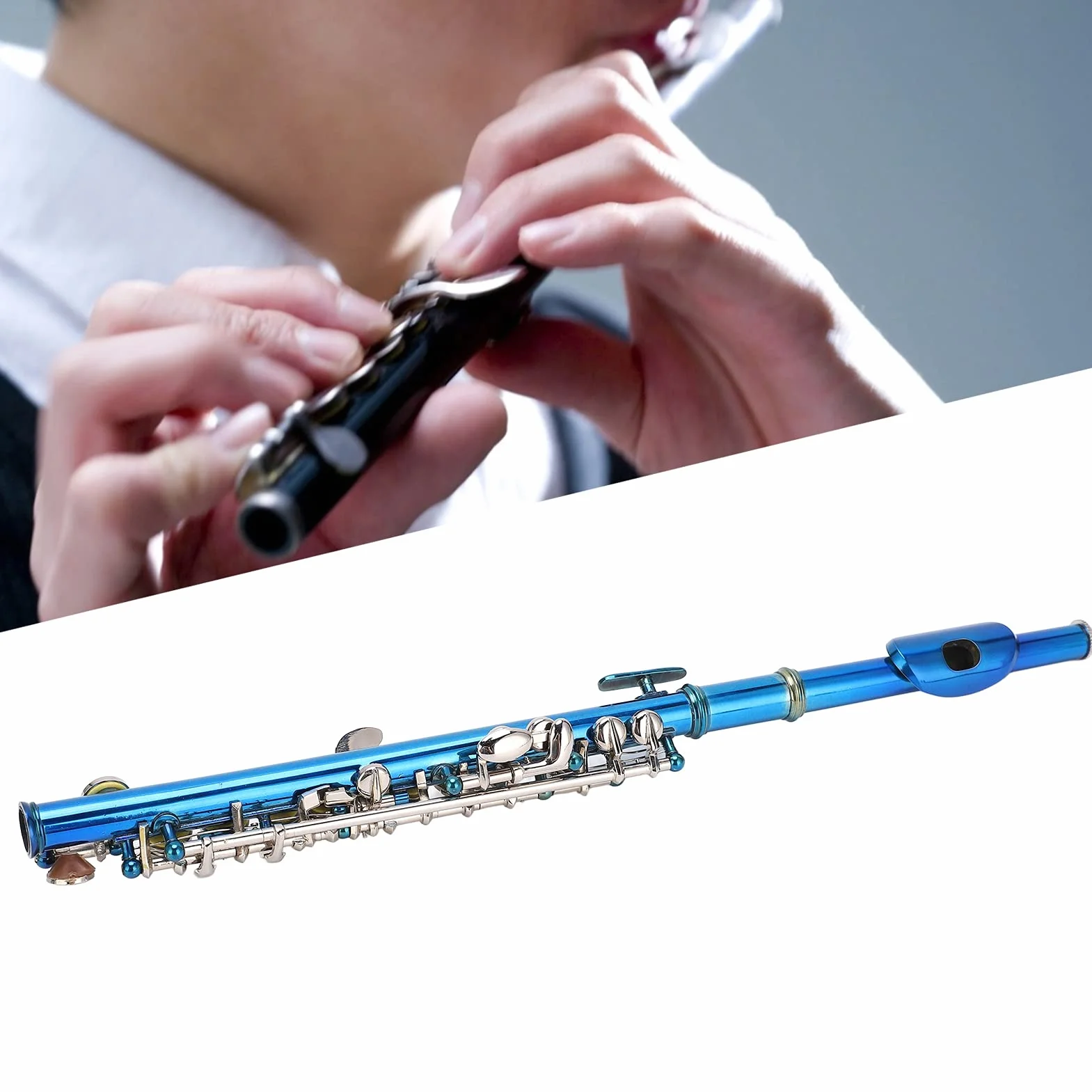 CHICIRIS Cuproníquel de Flauta Piccolo Azul, Instrumento para Principiantes de con Orificio de Sonido Dibujado con Precisión para una Calidad de Sonido Superior, Uso a Largo Plazo,