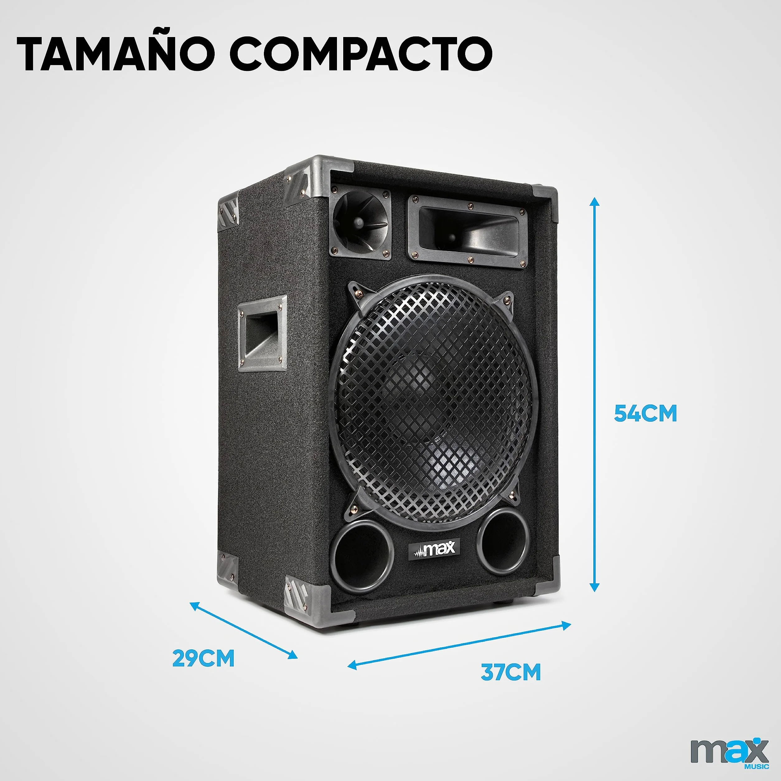 MAX MAX12 : Altavoz pasivo de 2 vías, 700 W con woofer de 12 Pulgadas, Fiestas, Incluye Asas, Altavoz pasivo para DJ o discomovil, Caja acústica Discoteca en Negro