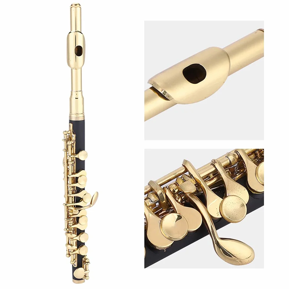 Flauta De Tamaño Medio, Con Estuche Acolchado Ottavino Para Amantes De La Música Para Estudiantes Principiantes(oro)