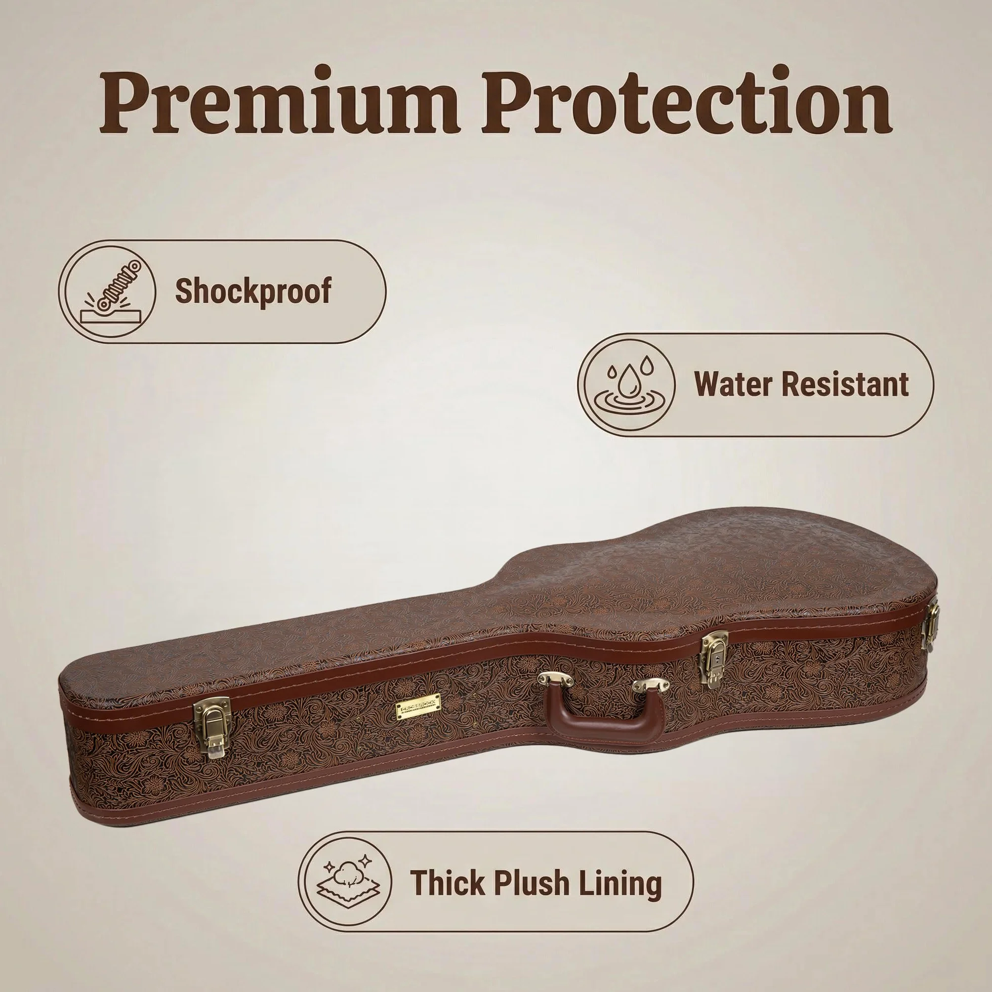 Crossrock Designer Series - Funda de Madera para Guitarras eléctricas Gibson SG, Cerradura de Seguridad, Patas de Metal, Espacio de Almacenamiento, Color marrón Flor (CRW530SGBQ), Marrón Flor, SG