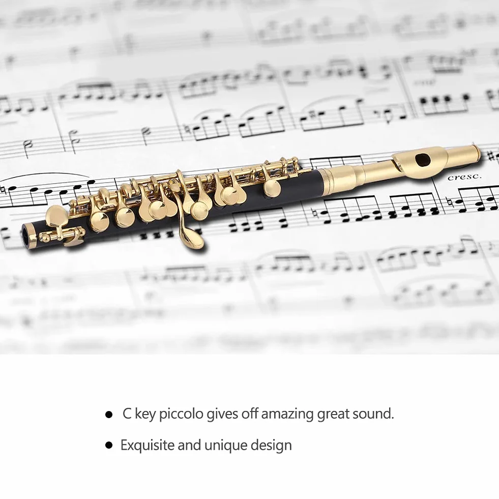 Flauta De Tamaño Medio, Con Estuche Acolchado Ottavino Para Amantes De La Música Para Estudiantes Principiantes(oro)