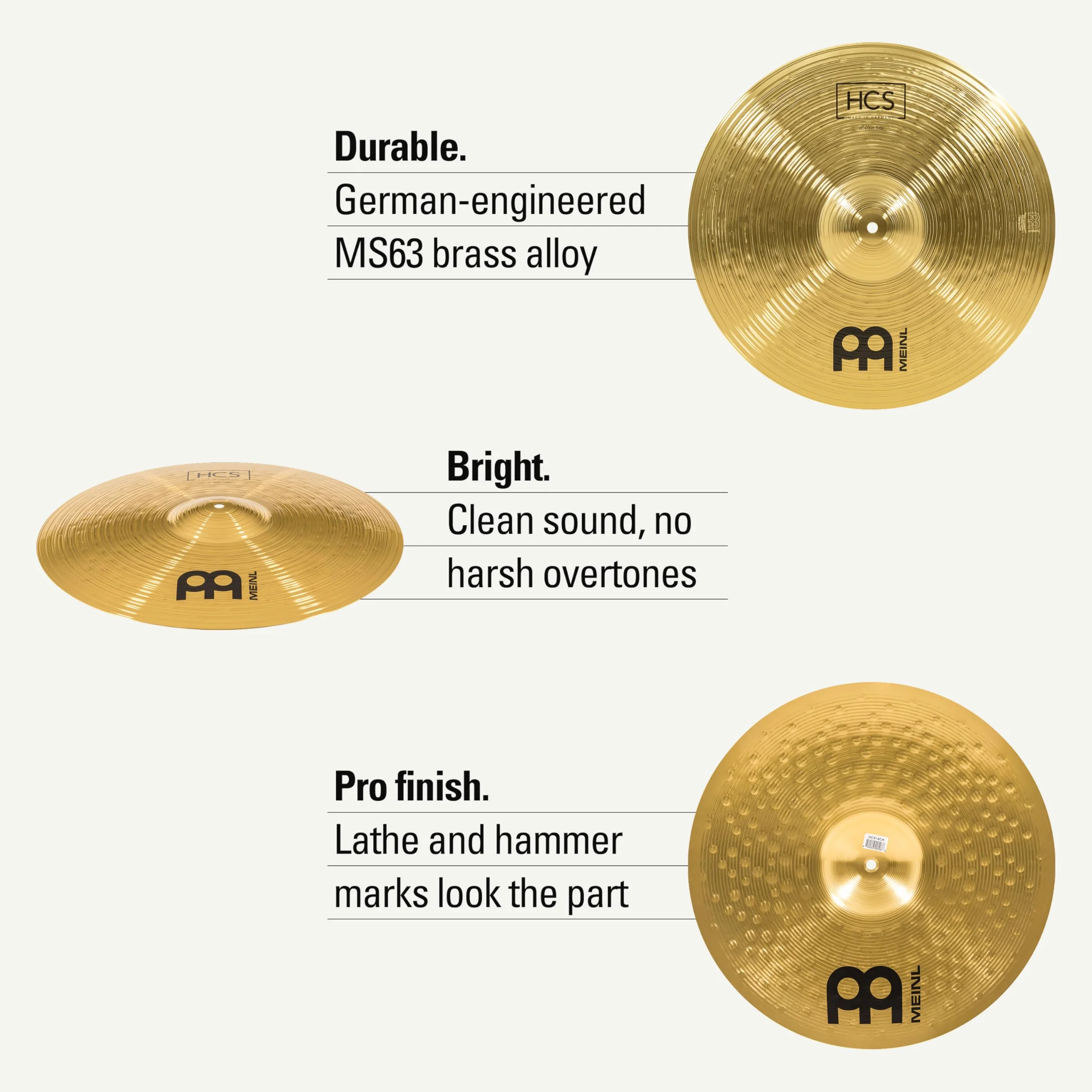 Meinl Cymbals HCS Plato Crash-Ride de 18 pulgadas (45,72cm) Platillos de Batería – Latón, Acabado Tradicional (HCS18CR)