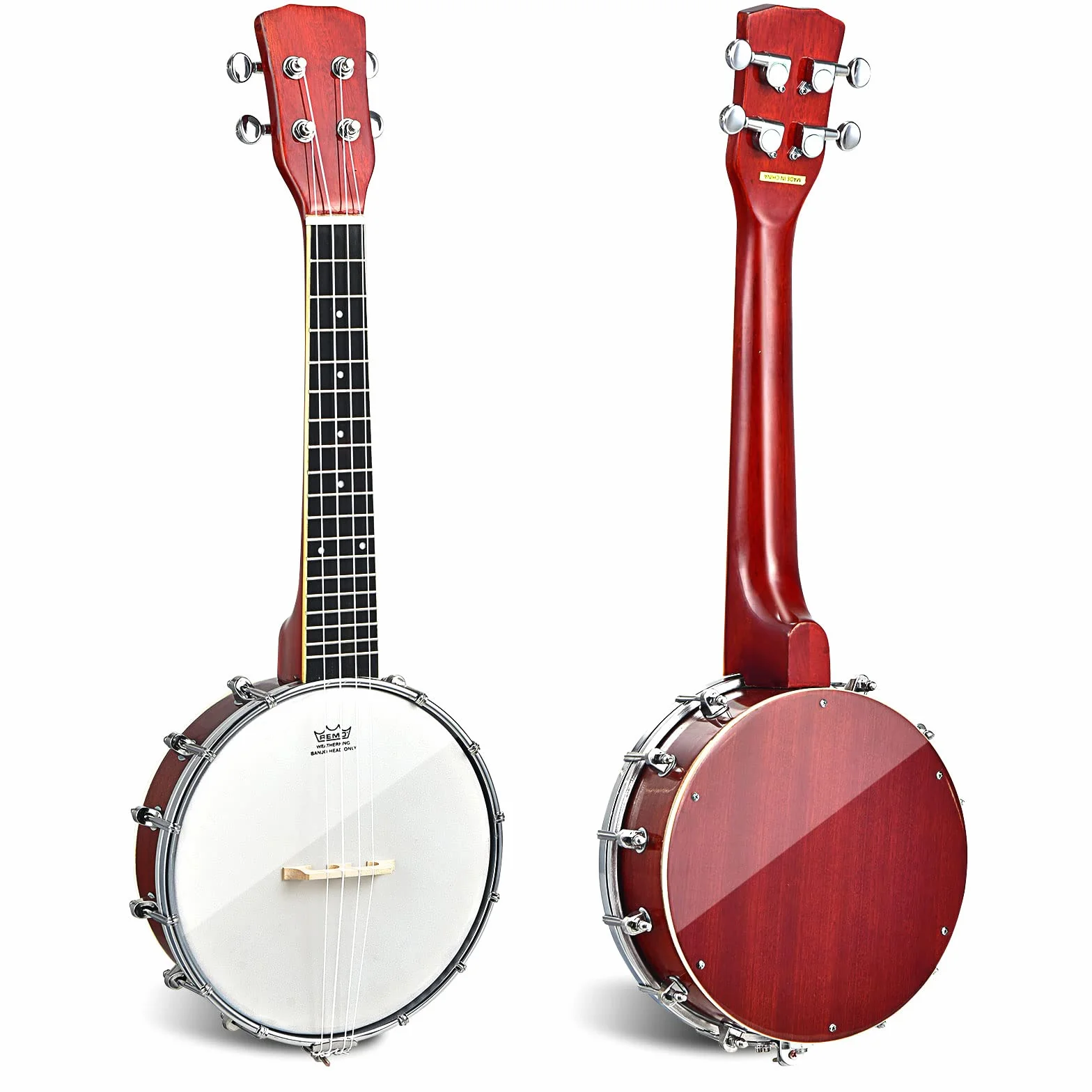COSTWAY Banjo de 4 Cuerdas, Banjo/Ukelele de Concierto de 62,5 cm con Parte Posterior Sólida y Bolsa de Transporte, Revestimiento Brillante, Kit de Banjo de Viaje para Niños y Adultos