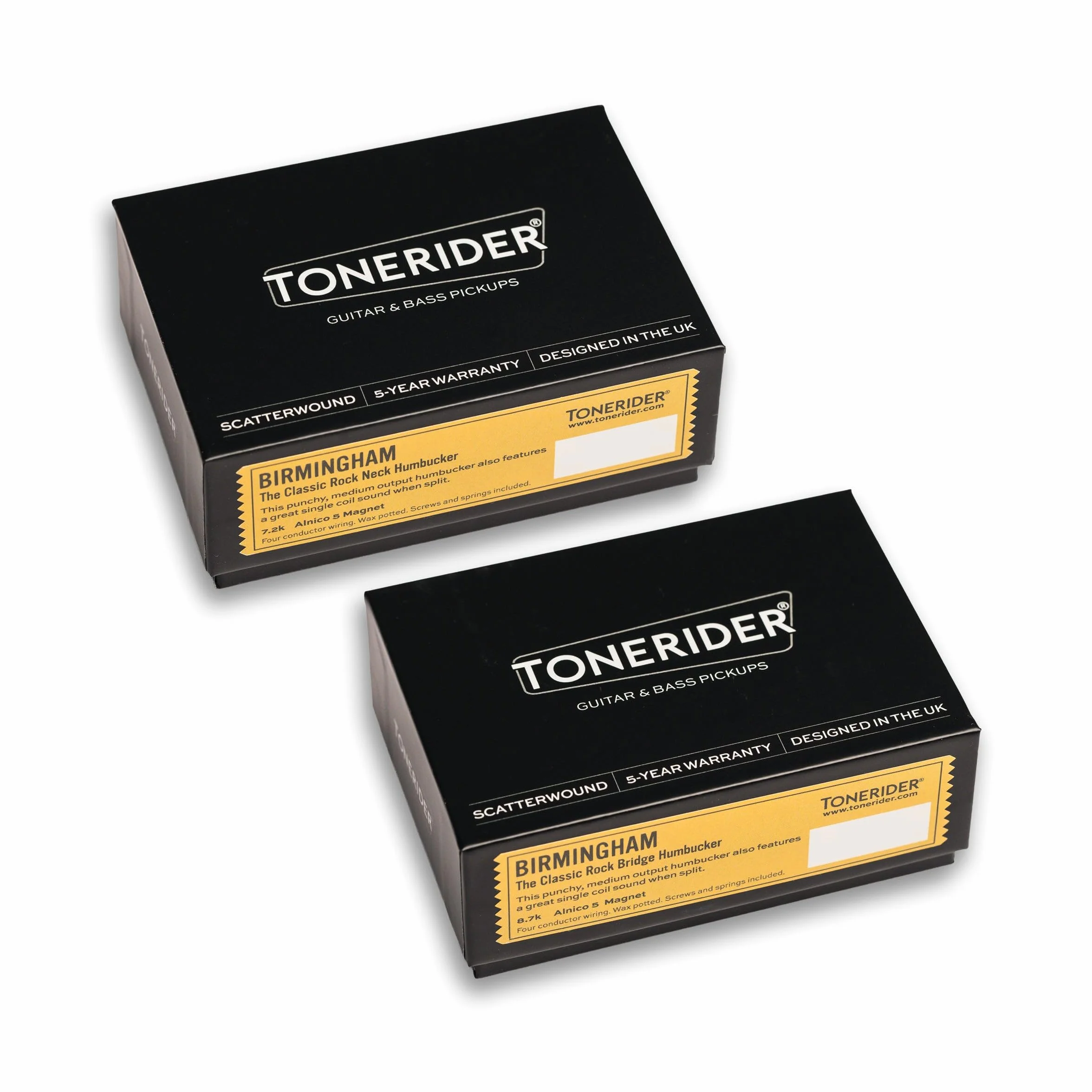 Tonerider Birmingham Humbucker - Juego de pastilla Humbucker dorada, espaciado de 50 mm, 5 imanes Alnico, crujido británico, ideal para división de bobinas, cableado de 4 conductores