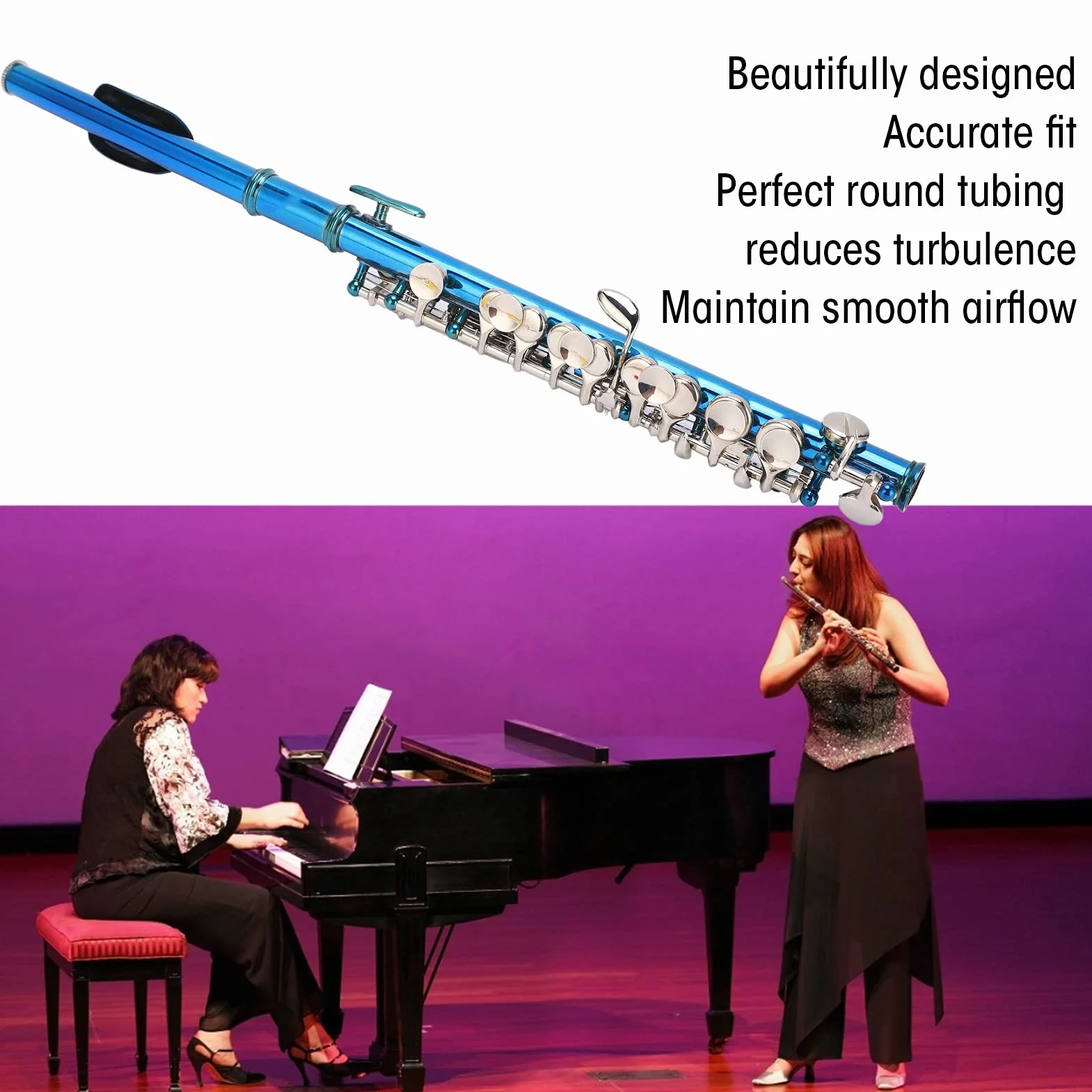 CHICIRIS Cuproníquel de Flauta Piccolo Azul, Instrumento para Principiantes de con Orificio de Sonido Dibujado con Precisión para una Calidad de Sonido Superior, Uso a Largo Plazo,